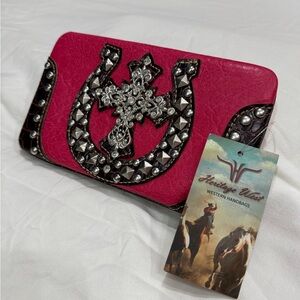 Heritage Pink and Black Embellished Clutch NWT